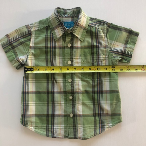 Children's Place Plaid Poplin Button Down Short Sleeve Shirt - Picture 3 of 6